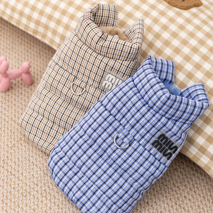 狗狗衣服 宠物棉衣miu系小飞袖格子狗牵引棉服比熊马尔泰冬季衣服