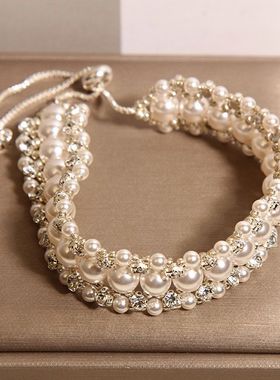 新中式多层缠绕气质珍珠水钻手链女时尚轻奢高级感小众手链女手饰