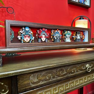 新中式国潮京剧脸谱3d立体画祈福茶室摆件横向长条形入户门装饰画