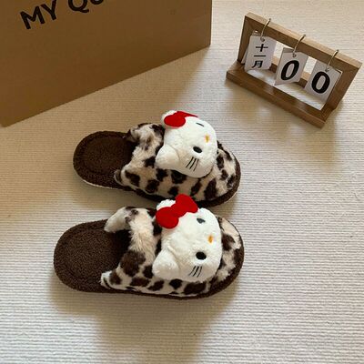 可爱小猫棉拖鞋女款2025新款豹纹毛绒室内加绒加厚冬季保暖软底