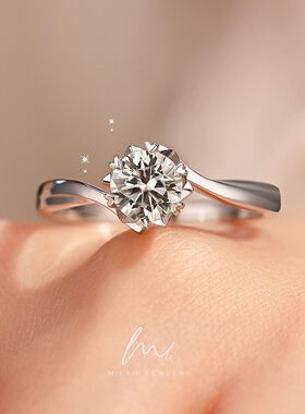 Star Ray钻石戒指女轻奢高级感纯银一克拉求婚钻戒送女友简约指环