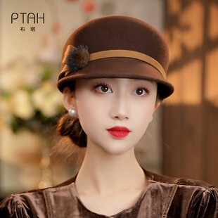 绵羊毛马术帽时尚百搭复古保暖气质骑士帽洋气老钱风秋冬帽PT1386