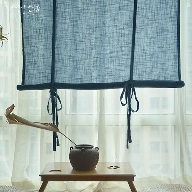 草木棉麻亚e麻皱麻日式卷帘提拉帘门帘隔断帘茶室客厅飘窗窗帘定