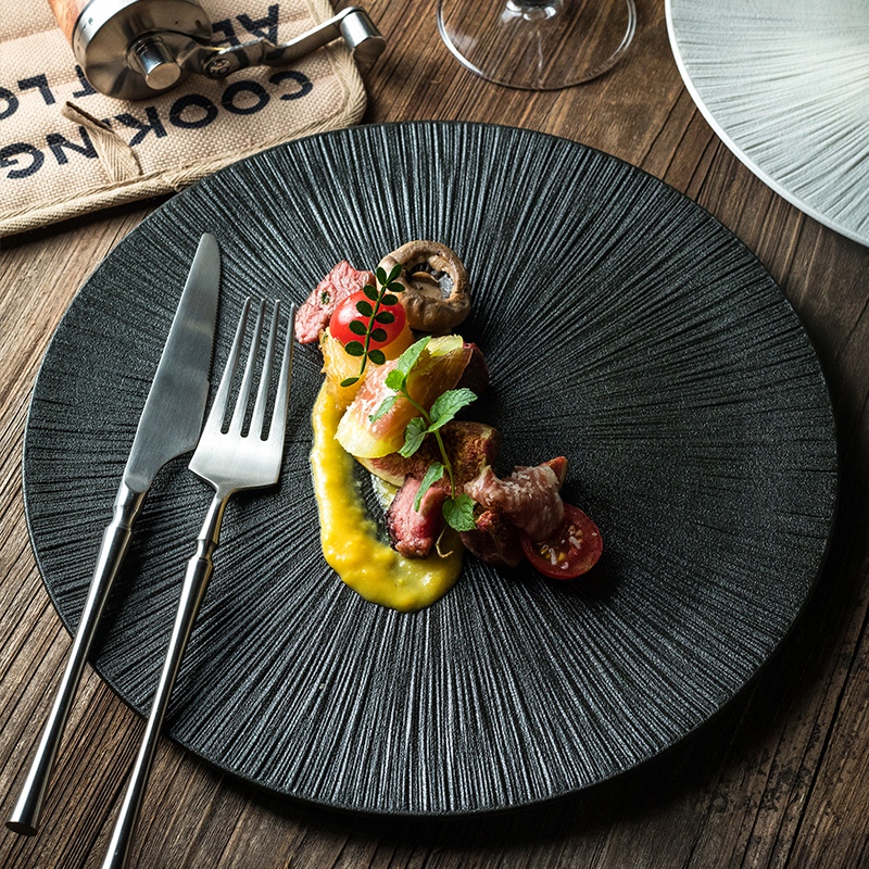 陶瓷意面盘子大号创意牛排盘法餐黑色G意式摆盘浓汤高级感酒店餐