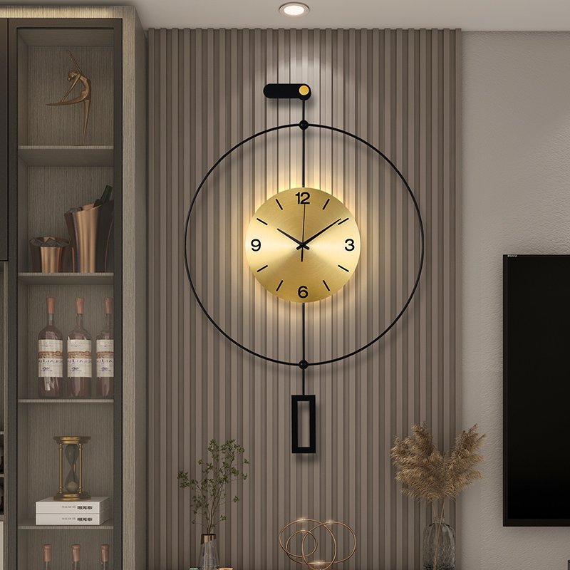 挂钟客厅2024j新款挂墙家用高级感创意壁灯现代简约大气背景光钟