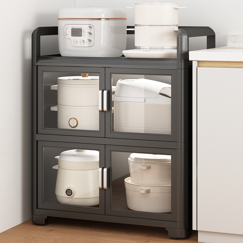 厨房置物架落地多层橱柜家用w锅碗收纳柜带门多功能餐边柜子储物