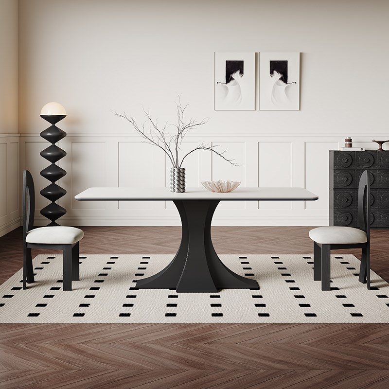 复古岩板餐桌轻奢k高端加厚全托底板新款家用小户型意式极简餐桌