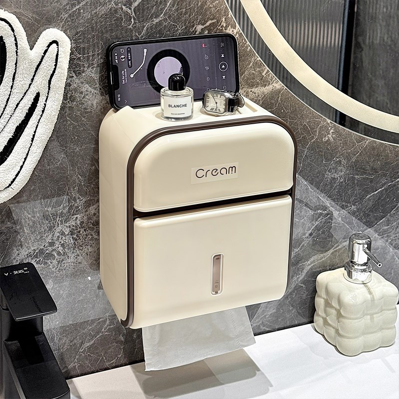 卫生间纸巾盒厕所壁挂式置物架抽纸D盒卷纸防水厕纸盒免打孔壁挂