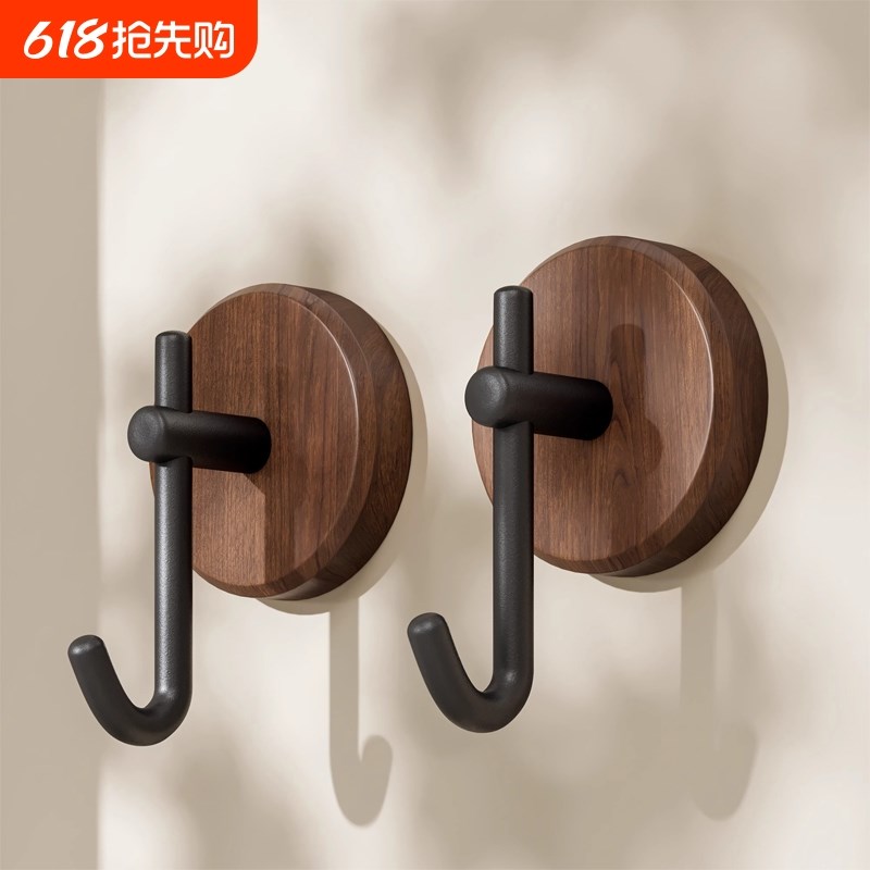 胡桃木挂钩免打孔强力承重无痕门后挂衣钩M卫生间壁挂毛巾粘钩墙