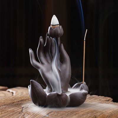 拈花紫砂佛手倒流香炉禅意线香檀香插家用室内香薰炉香道创意摆件