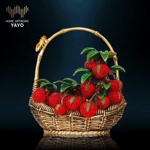 铜荔枝花篮摆件新中式客厅书房玄关装饰品名利双收摆设商务礼品