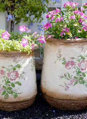 创意复古庭院花盆白色大号户外别墅花园阳台艺术青花瓷装饰布置