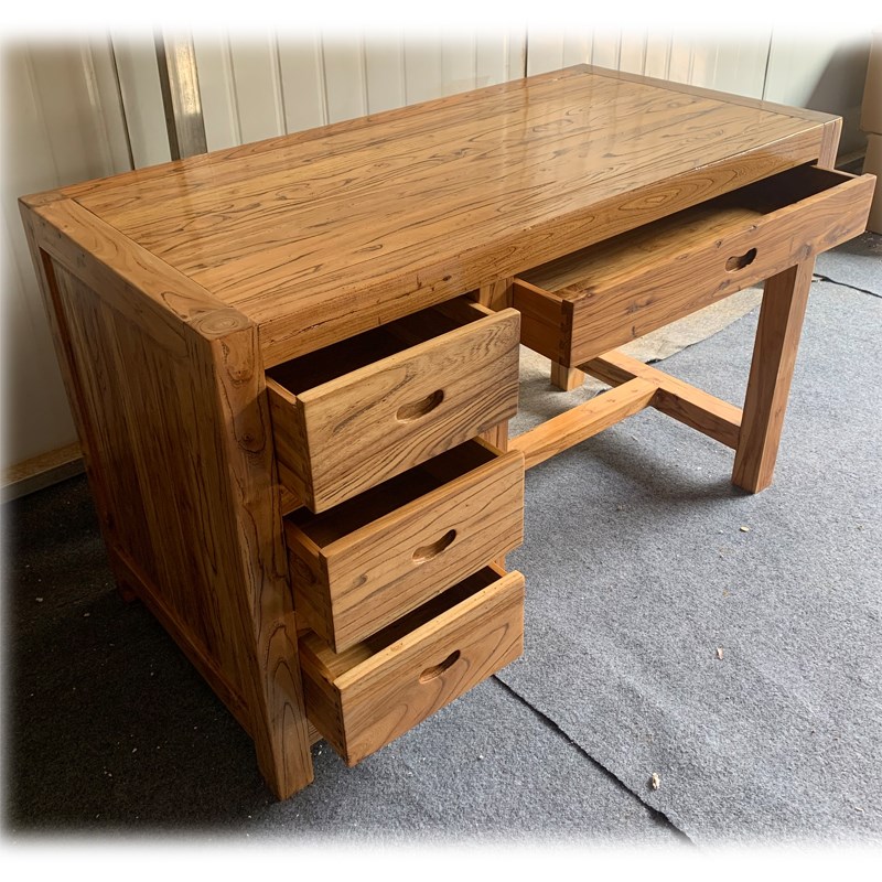 实木书桌写字桌老榆木p木头环保学习桌抽屉桌办公桌书桌架子组合