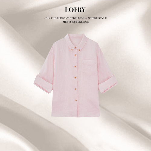 LOERY【元气桃桃】100纯亚麻极简卷袖设计款衬衣-123122