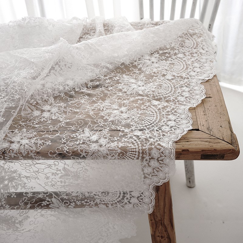 自在夕夕白色蕾丝桌布法式家居布艺台布拍摄道具甜品台装饰周岁宴