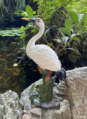 户外树脂仿真动物摆件仙鹤白鹭小品花园庭院水池院子阳台装饰景观