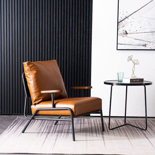 现代极简铁艺单人会客沙发椅办公商务酒店售楼洽谈接待室茶几组合