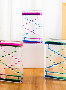 创意长方体双拼色流动水液体滑落阶梯情人泪油滴沙漏计时器送女生