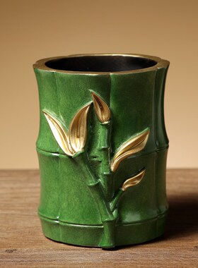 铜一家节节高升复古笔筒铜摆件办公室书房教师送X老师领导礼品