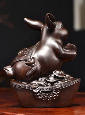 黑檀木雕兔子摆件新中式实木质十二生肖全套家居客厅装饰工艺礼品