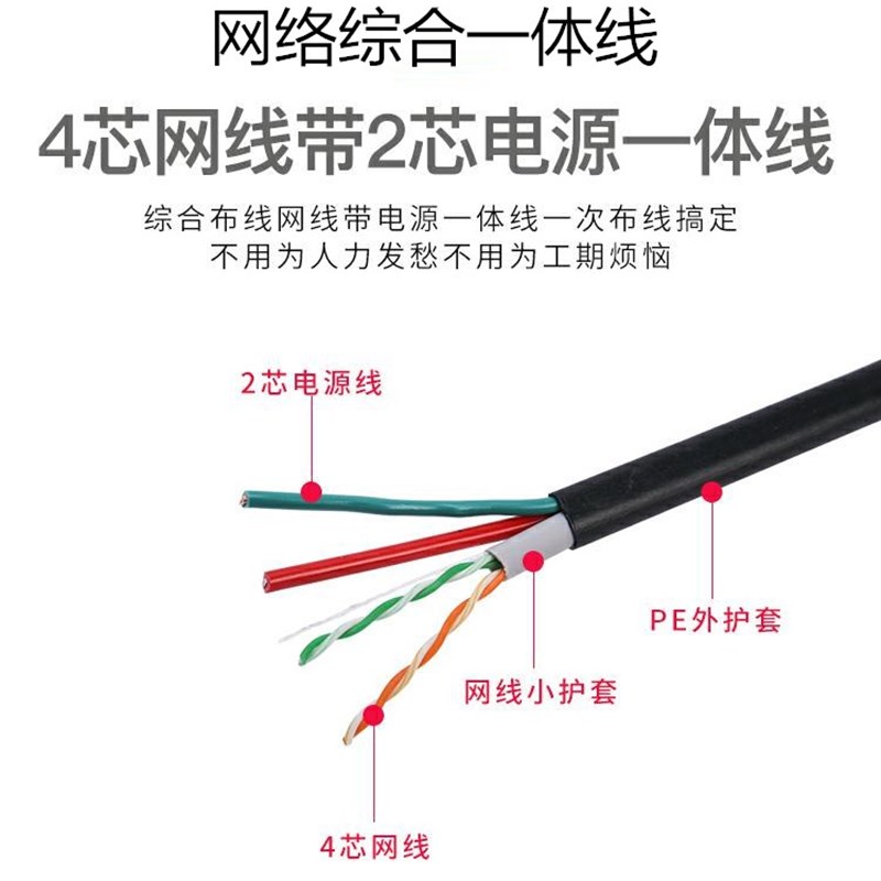 4芯8芯网线带电源线室外 纯z无氧铜网络综合线一体复合线300米
