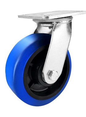 6寸重型蓝色橡胶脚轮4寸5寸8寸高弹超静音万R向轮不伤地板推车轮
