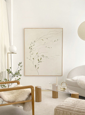 日式原木风装饰画绿色树枝极简主义绿植壁画客厅落地画侘寂风挂画