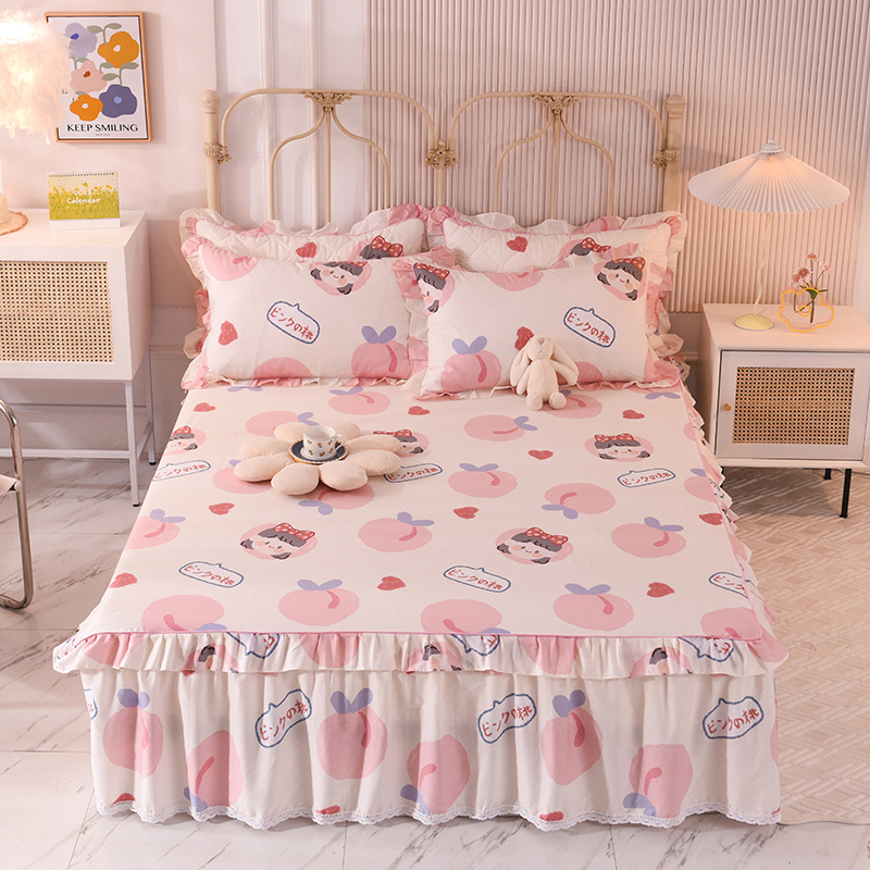 全棉床裙单件 防滑花卉简约风单人双人加厚床套1.8m花边床罩