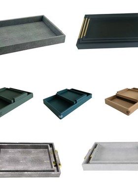 现代简约样c板房摆件轻奢皮革托盘客厅茶几卧室收纳盘酒店软装饰