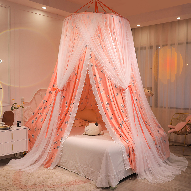 2021新款蚊帐吊挂圆顶双层遮光防尘一体式床N幔帘三开门落地公主