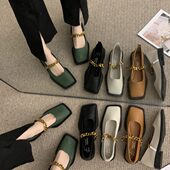 金属链条方头复古乐福嚡2023新款 英伦百搭玛丽珍小皮嚡