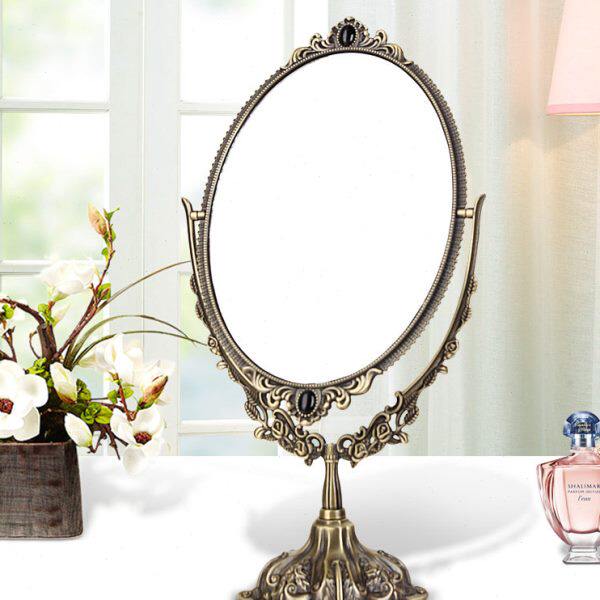 欧式复古镜子化妆镜双面 创意公主梳妆台台式梳妆镜金属大号高清
