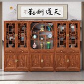 中式 实木带门书柜书架新款 三组合榆木展示柜玻璃书房办公室用古