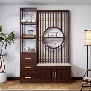 新中式实木屏风隔断客厅山形祥云进门入户玄关正对大门镂空格栅