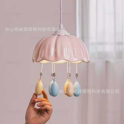 法式绿色吊灯中古风复古入户玄关小吊灯粉色少女心手工陶瓷吊灯