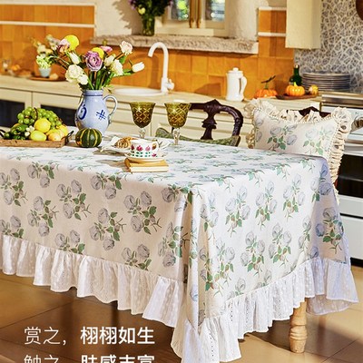 蜡笔派多洛塔桌布英式复古玫瑰荷叶边防水台布氛围感餐桌盖布定制