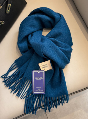 蓝色系列wool克莱因蓝纯羊毛窄围巾英伦百搭冬季保暖高档围脖男