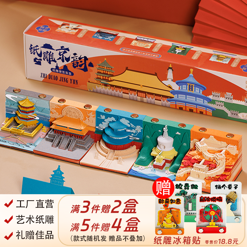 北京纸雕京韵3d立体纸雕日历便签手撕便签台历北京长城故宫建筑模型北京文创纪念品伴手礼物