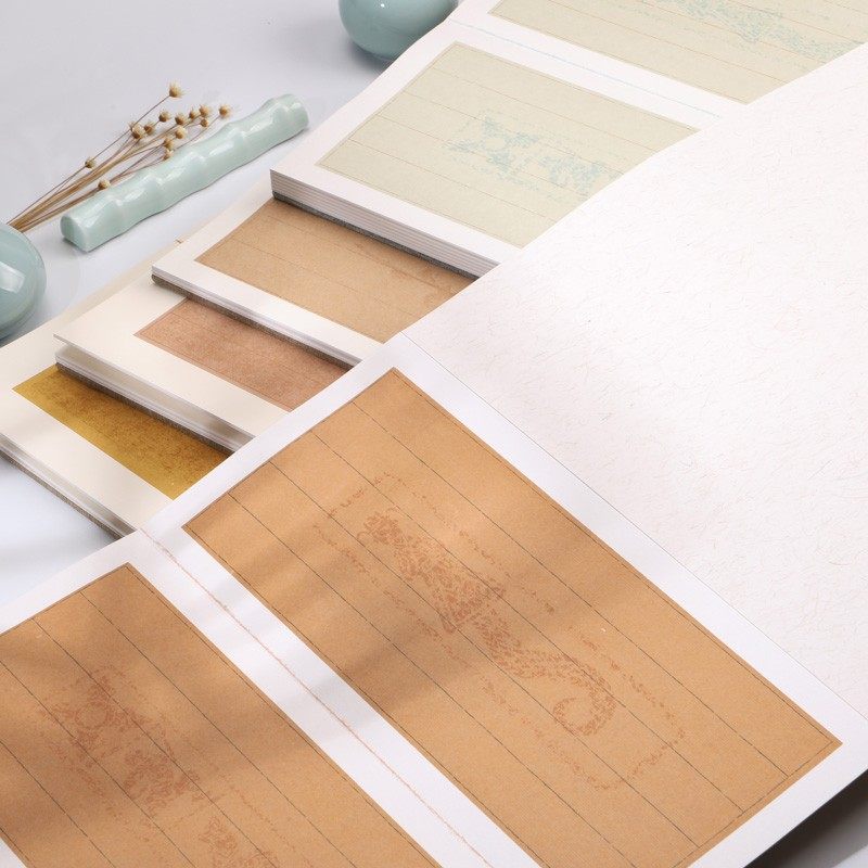 复古蜡染宣纸册页本半生熟仿古宣纸状元笺竖格汉砖图折页本小楷毛