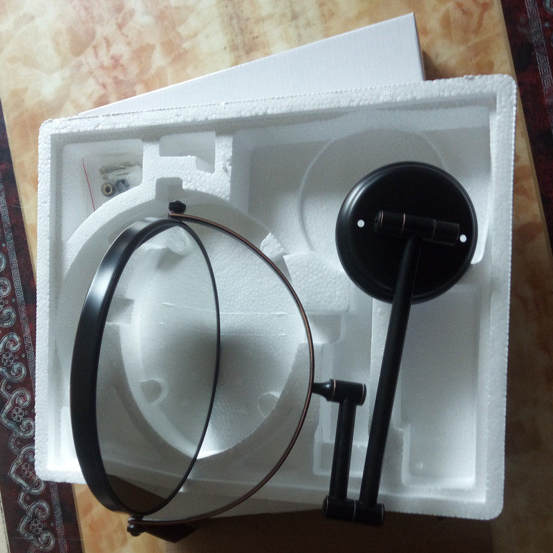 出口德国浴室折叠化妆镜 全铜伸缩黑色美容镜壁挂式放大镜梳妆镜