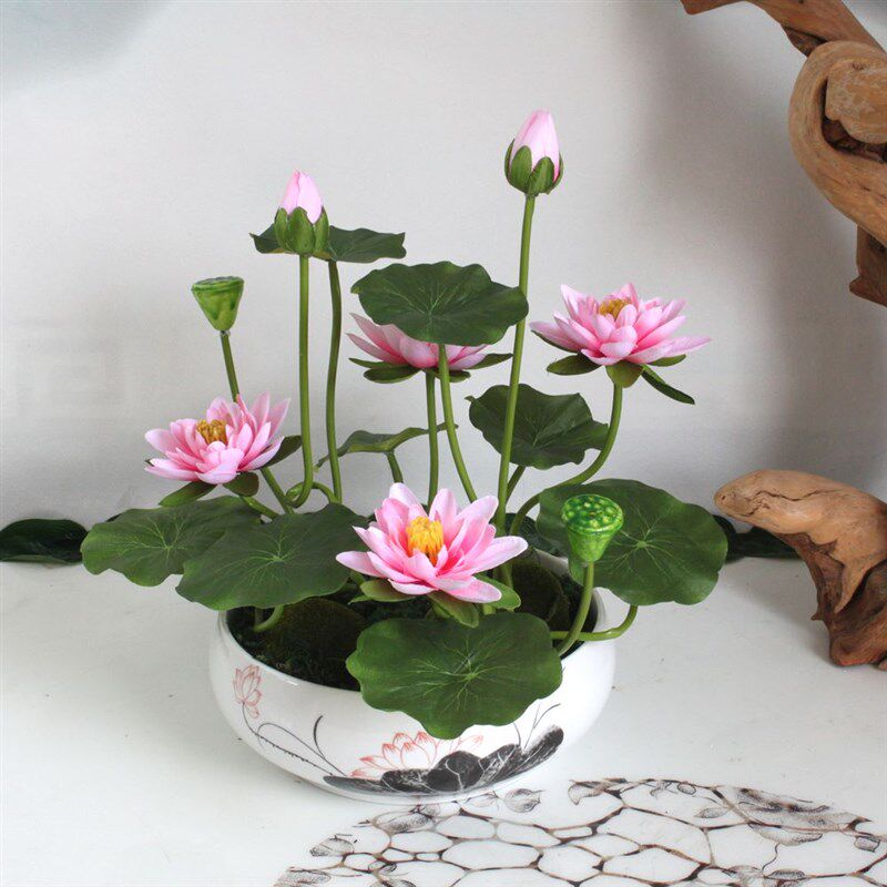 厅佛荷花莲花装饰花盆摆客供玄关假花景设酒店餐厅摆放餐桌餐盘花