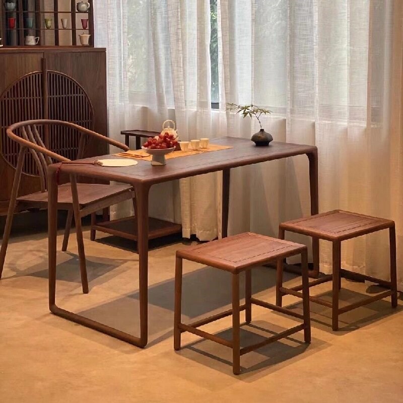 阳台实木茶桌椅组合新中式小户型茶台F黑胡桃木家具功夫泡茶桌定