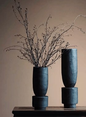 黑色实木落地大花瓶碳化木中式高级民宿书房P玄关木质样板房摆件