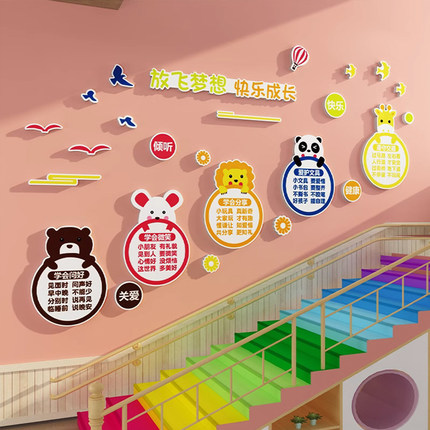 幼儿园墙面装饰环创楼梯过道文化主题背景墙成品走廊贴画环境材料