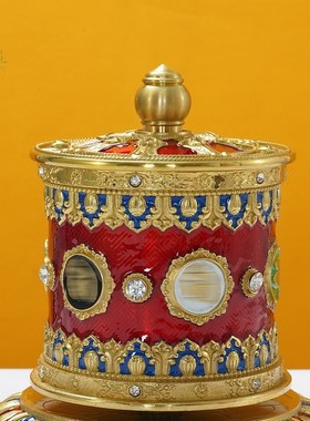 指捻转筒a转金轮铜六字真言汽车载手动转金筒家用摆件藏族转简经