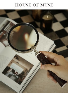 缪斯家 手工黄铜镶嵌放大镜牛骨做旧手柄客厅书房复古风装饰摆件