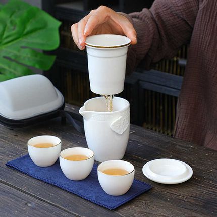 旅行茶具便携包套装德化羊脂玉瓷功夫茶具白瓷一壶三杯户外泡茶器