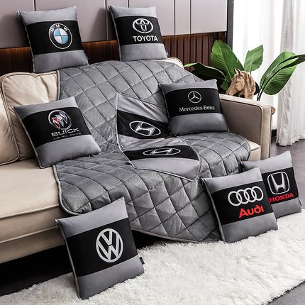高端汽车车标多功能车载两用靠垫二合一抱枕被冬季时尚加厚款定制