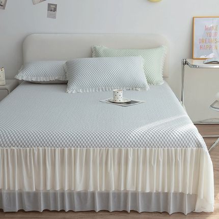 冰豆豆凉感夏季冰丝凉席三件套可水洗可折叠夏凉席蕾丝床裙款席子