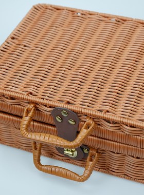 W023/W029/W033手提箱子仿藤编家用田园收纳盒筐衣物复古收纳筐
